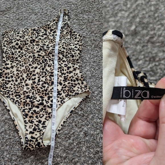 Ibiza black tan cheetah leopard print one shoulder one piece swimsuit L - Picture 7 of 11